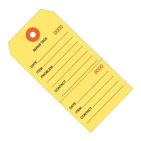 Box Packaging Consecutively Repair Tag No 8 6-1/4L x 3-1/8W Yellow 1000/Pack G26202